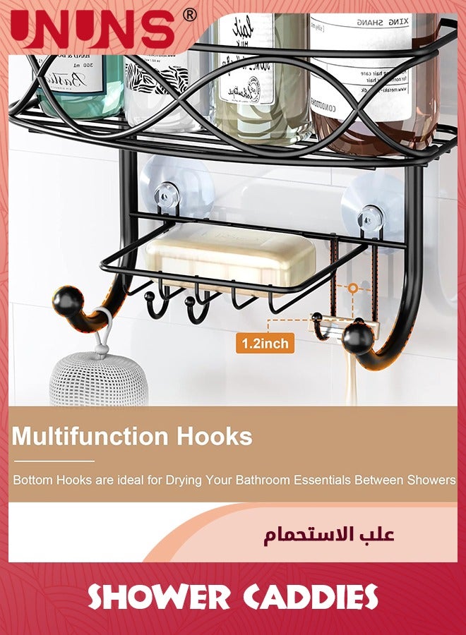UNUNS حامل دش معلق، سلة دش علوية مع خطافات لشفرة الحلاقة والإسفنجة، منظم حمام معدني كبير مقاوم للصدأ للشامبو والبلسم وغسول الجسم والصابون، أسود  - Image 4