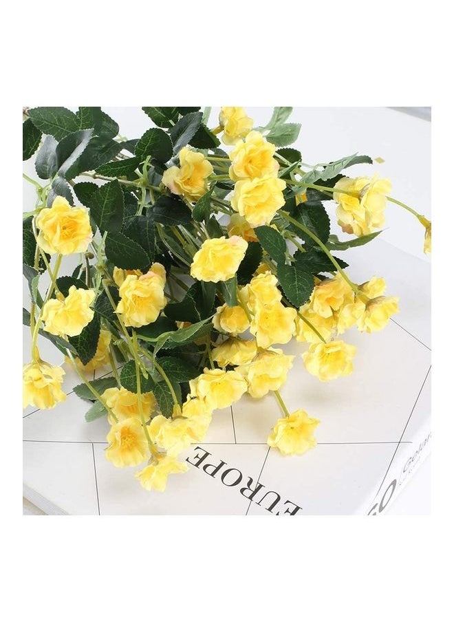 XiuWoo 2-Piece Silk Rose Artificial Flower Bouquets Vase Decoration Yellow/Green  - Image 2