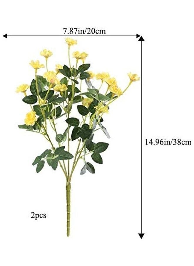 XiuWoo 2-Piece Silk Rose Artificial Flower Bouquets Vase Decoration Yellow/Green  - Image 4