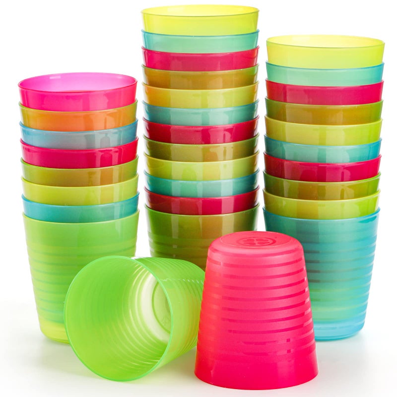 Dicunoy Dicunoy 32 Pack 8oz Reusable Plastic Cups Small Drinking Tumbler Unbreakable Colored Open Cups Stackable Rainbow Water Tumbler for Juice Party Kitchen Bathroom 