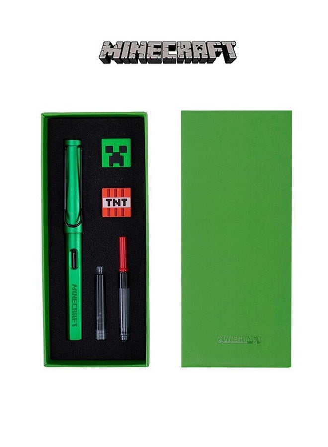 Minecraft-themed fountain pen set, includes 2 black ink cartridges, suitable for gift bags, loot bags, classroom rewards, etc. | Minecraft-themed fountain pen, suitable for children, boys, and girls - Image 1
