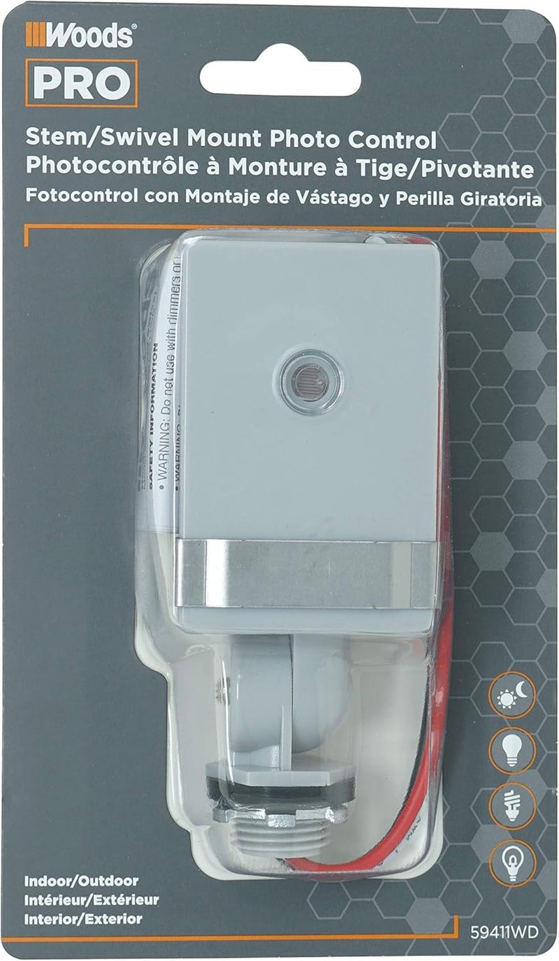 Woods 59411WD Outdoor Hardwired Stem and Swivel Light Control with Photocell - Grey - Image 2