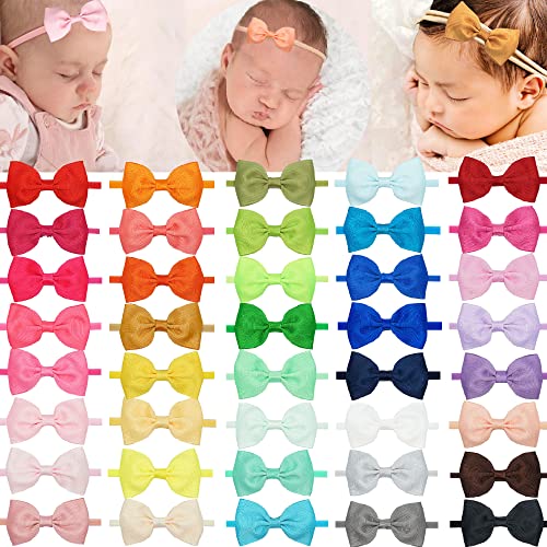 CÉLLOT 40 Colors Baby Bow Headbands 2.75" Hair Bows Super Soft Nylon Headbands for Baby Girls Infants preemie and Newborn Kids Hair Accessories - Image 1