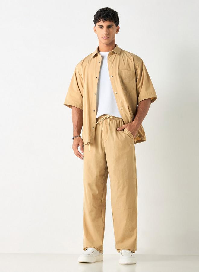 Starter Solid Flexi Waist Trousers with Drawstring Closure and Pockets - Image 2