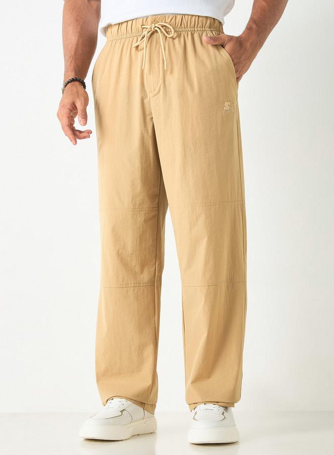 Starter Solid Flexi Waist Trousers with Drawstring Closure and Pockets - Image 1
