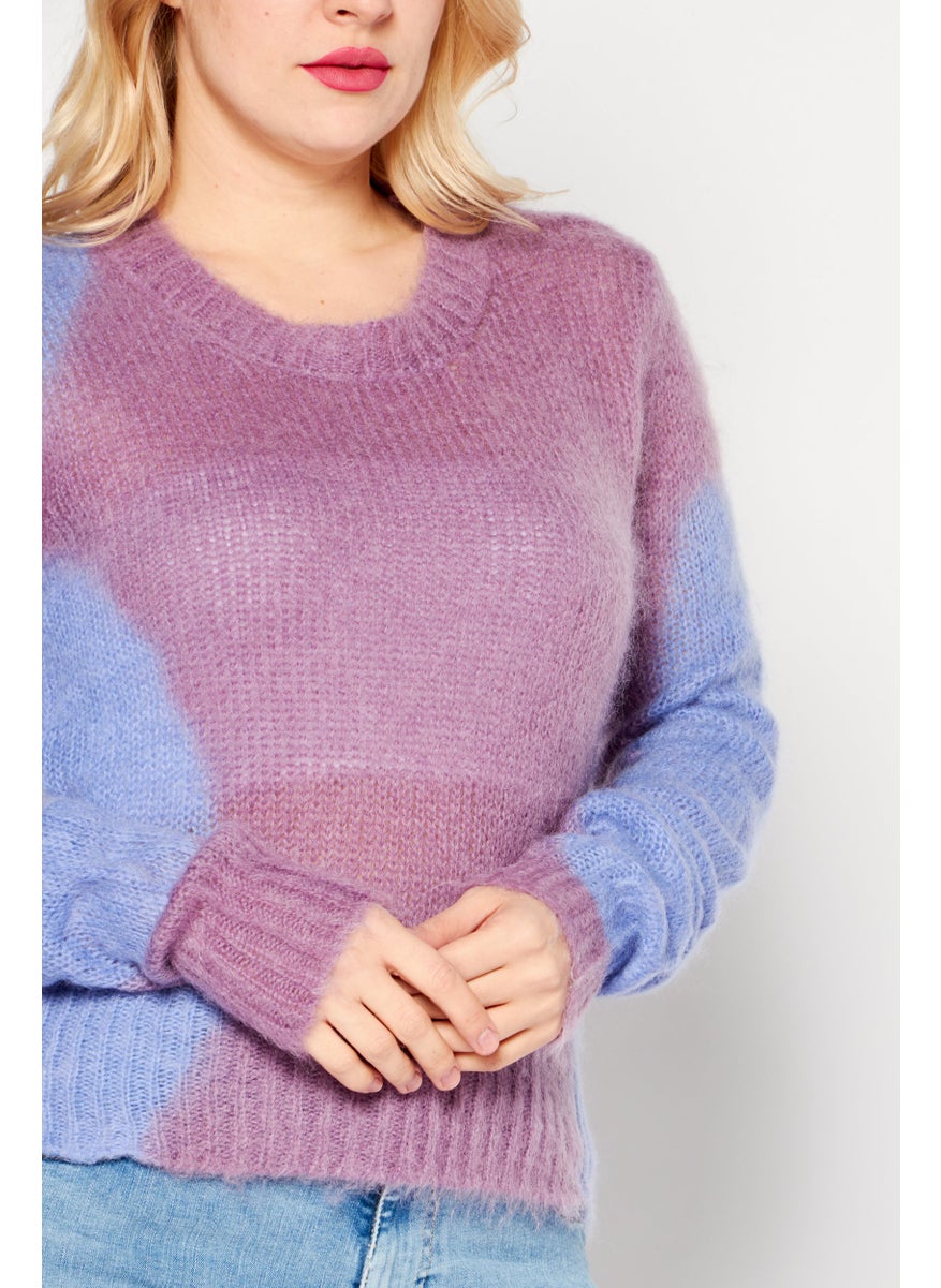 DIESEL Women Crew Neck Long Sleeves Knitted Sweater, Purple  - Image 3