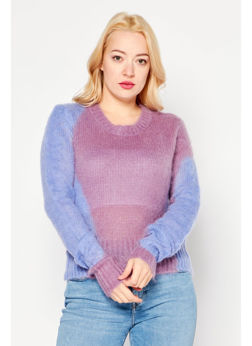 DIESEL Women Crew Neck Long Sleeves Knitted Sweater, Purple  - Image 1