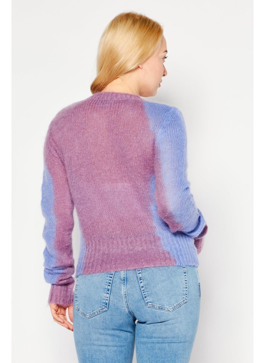 DIESEL Women Crew Neck Long Sleeves Knitted Sweater, Purple  - Image 4