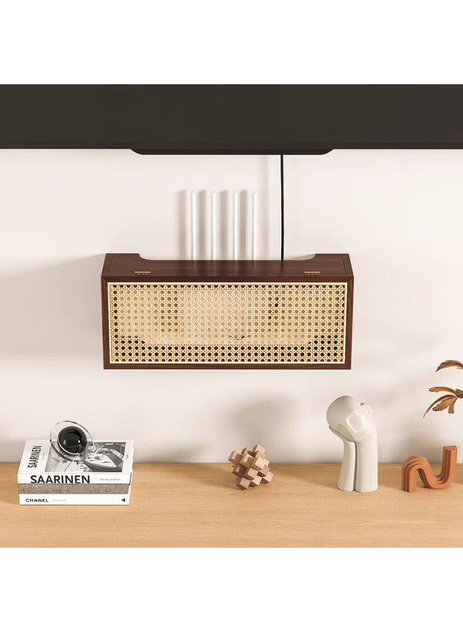 Cabte Router Storage Box, Wifi Optical Modem Set-top Box Organizer, Desktop Storage Box, Power Strip Wireless Organizer, Solid Wood Frame Wireless Organizer, Walnut Color