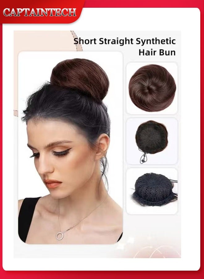 Captaintech Synthetic Hair Bun Extension Roller Donut Chignon with Elastic Drawstring High Temperature Fiber Hairpiece for Women Daily Use - Dark Brown - Image 1