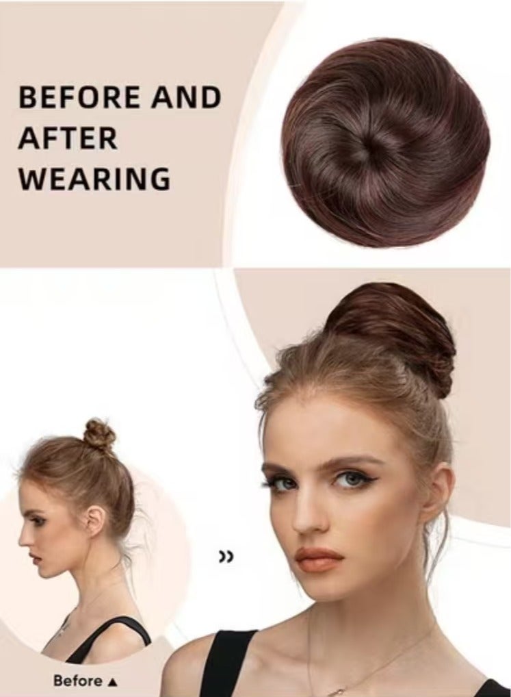 Captaintech Synthetic Hair Bun Extension Roller Donut Chignon with Elastic Drawstring High Temperature Fiber Hairpiece for Women Daily Use - Dark Brown - Image 2