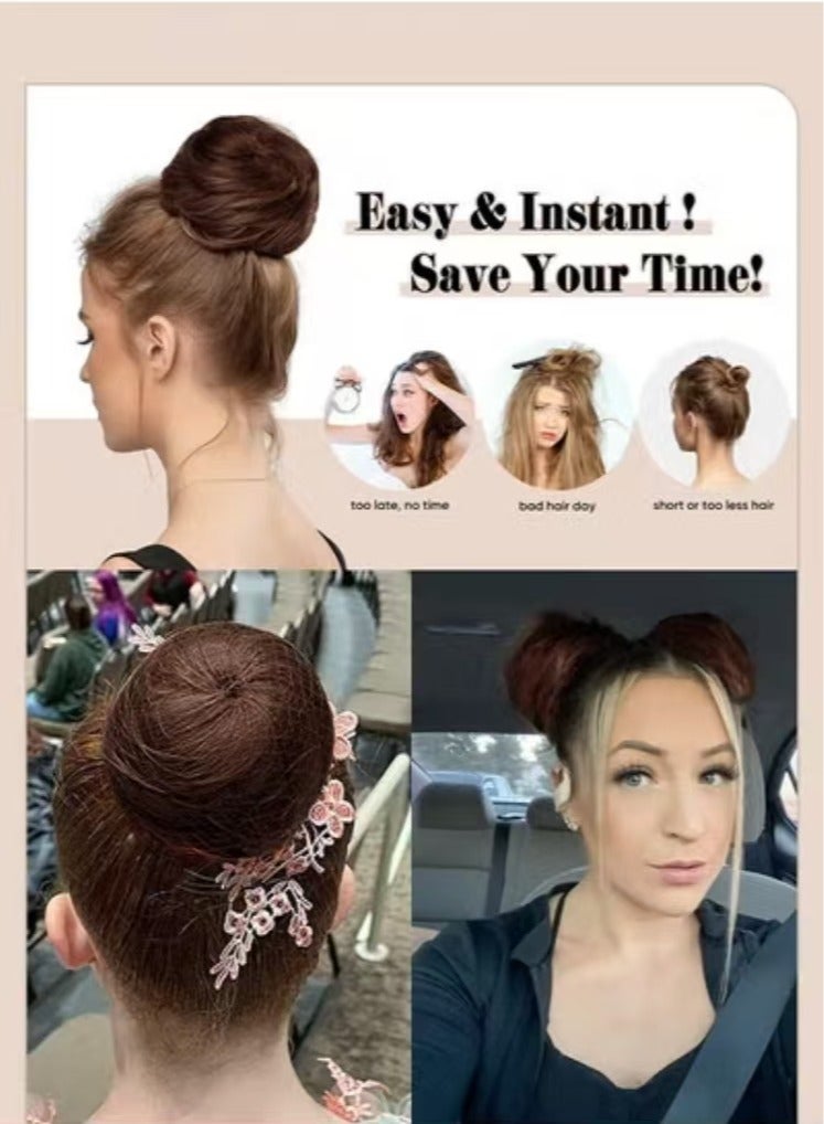 Captaintech Synthetic Hair Bun Extension Roller Donut Chignon with Elastic Drawstring High Temperature Fiber Hairpiece for Women Daily Use - Dark Brown - Image 4