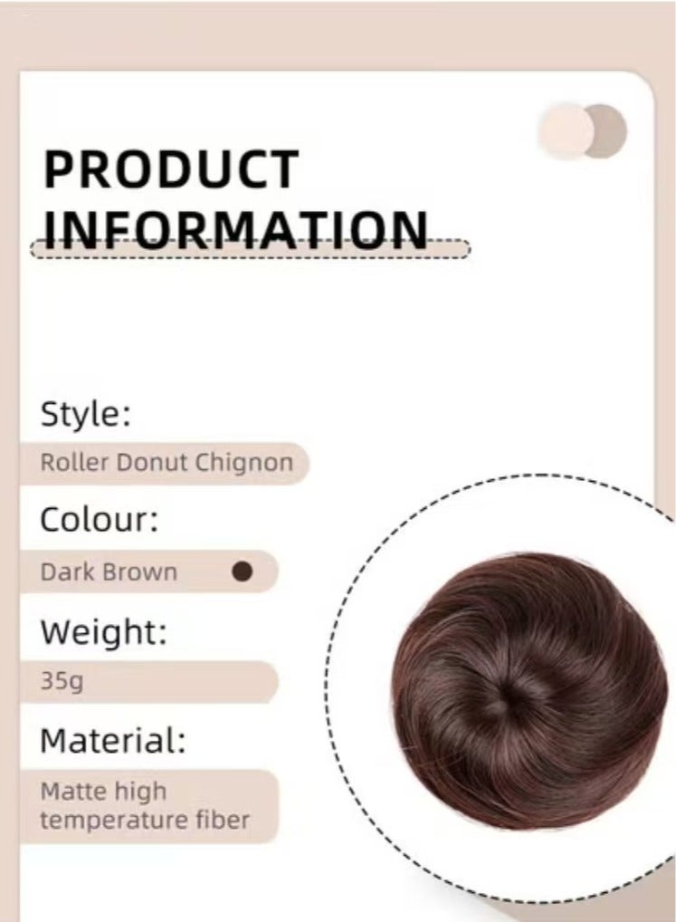 Captaintech Synthetic Hair Bun Extension Roller Donut Chignon with Elastic Drawstring High Temperature Fiber Hairpiece for Women Daily Use - Dark Brown - Image 3
