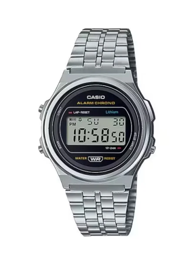 CASIO Men's Digital Display Watch With Silver Stainless Steel Strap - A171WE-1ADF