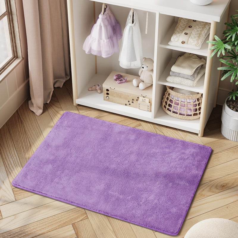 jinchan jinchan Solid Plush Area Rug 2x3 Performance Shaggy Rug Washable Area Rug Indoor Entryway Doormat Soft Rug Modern Faux Wool Rug Cozy Non Slip Carpet for Living Room Kids Room Bedroom Nursery Purple  - Image 1