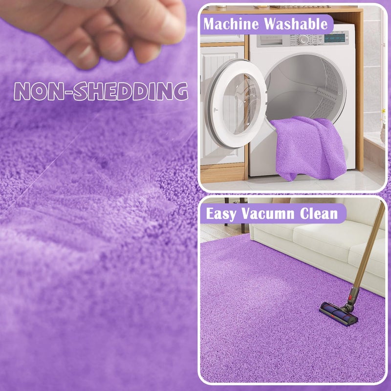 jinchan jinchan Solid Plush Area Rug 2x3 Performance Shaggy Rug Washable Area Rug Indoor Entryway Doormat Soft Rug Modern Faux Wool Rug Cozy Non Slip Carpet for Living Room Kids Room Bedroom Nursery Purple  - Image 4