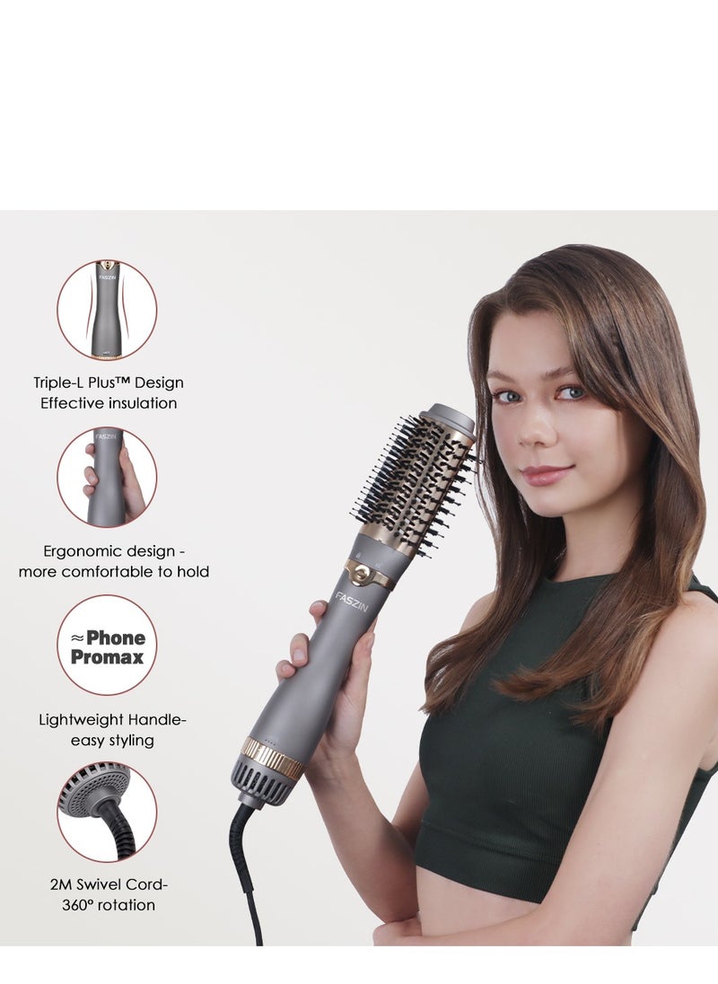 Faszin - Hot Air Brush Professional Round Hair Dryer with 2 brushs 3 Temperatures for drying straightening and volume - Image 1