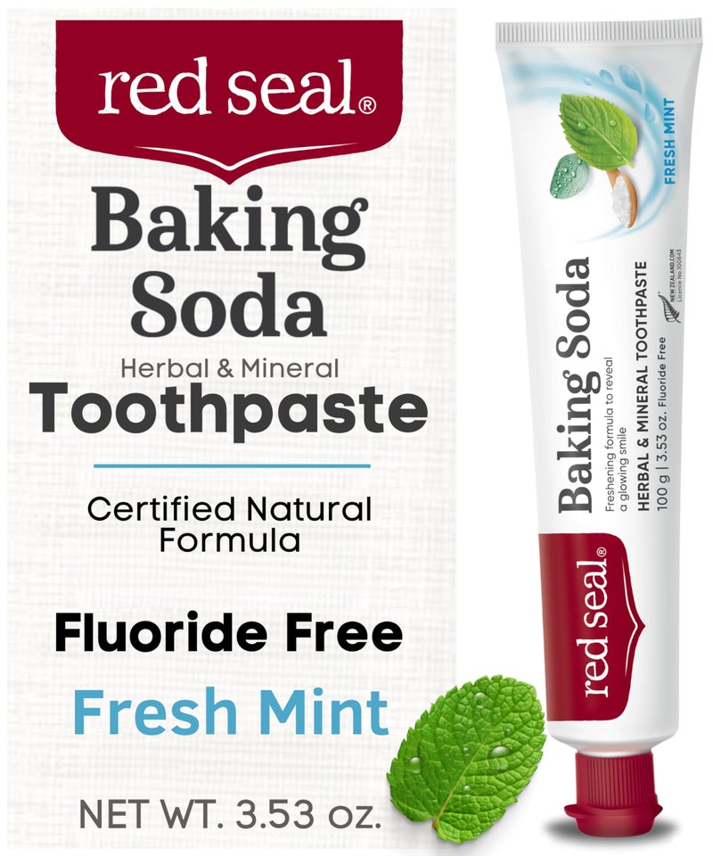 Red Seal Fluoride Free Toothpaste Baking Soda Herbal Mineral Formula VeganFriendly CrueltyFree SLS and ParabenFree No Artificial Flavors NATRUE Certified Natural Dry Mouth Relief