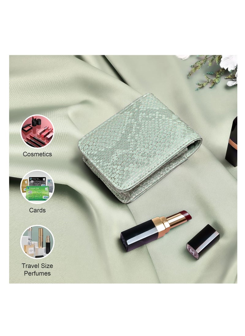Excefore Makeup Lipstick Case with Mirror, Makeup Organizer with Built-in Mirror, Small Cosmetic Bag for Lipsticks, Mini Portable Makeup Bag, for Women Girls (Green)  - Image 4