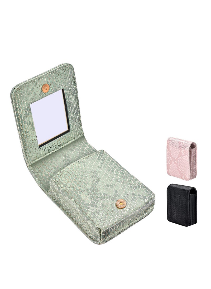 Excefore Makeup Lipstick Case with Mirror, Makeup Organizer with Built-in Mirror, Small Cosmetic Bag for Lipsticks, Mini Portable Makeup Bag, for Women Girls (Green)  - Image 1