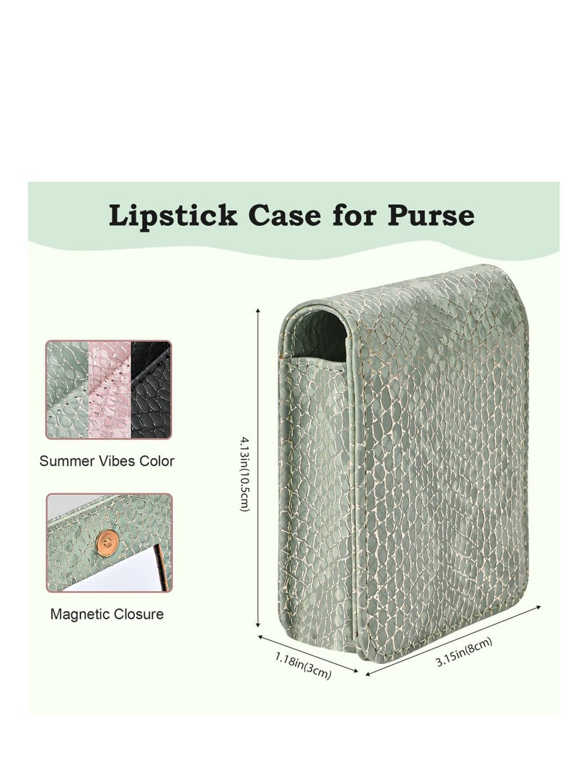 Excefore Makeup Lipstick Case with Mirror, Makeup Organizer with Built-in Mirror, Small Cosmetic Bag for Lipsticks, Mini Portable Makeup Bag, for Women Girls (Green)  - Image 3