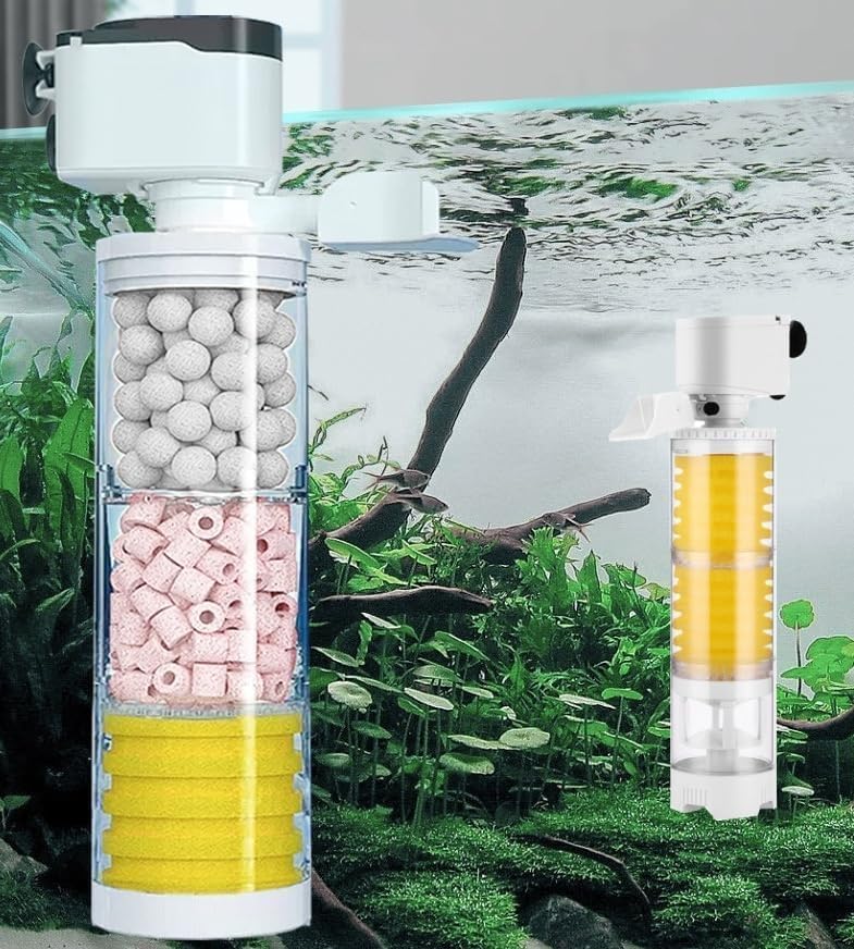Fish Tank Filters, 3-in-1 Aquarium Filter for Multi-Layer Filtration, Adjustable Oxygenation & Wavemaker, Ultra-Quiet Water Circulation