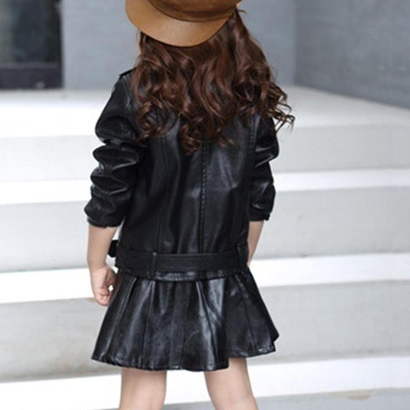 woobles Toddler Baby Boy Girl Kids Outfits Motorcycle Faux Leather Lapel Jackets Zipper Coat Winter Outwear for 3-13Y 7 Years Black - Image 3