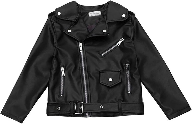woobles Toddler Baby Boy Girl Kids Outfits Motorcycle Faux Leather Lapel Jackets Zipper Coat Winter Outwear for 3-13Y 7 Years Black - Image 4