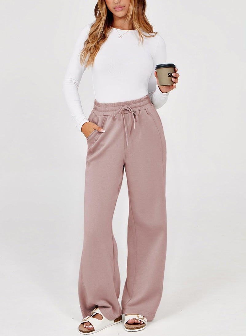 Dokotoo Womens Pants Fall Business Casual Palazzo Pants for Women Elastic Waisted Loose Straight Leg Ladies Trendy Pants Dusty Pink - Image 5