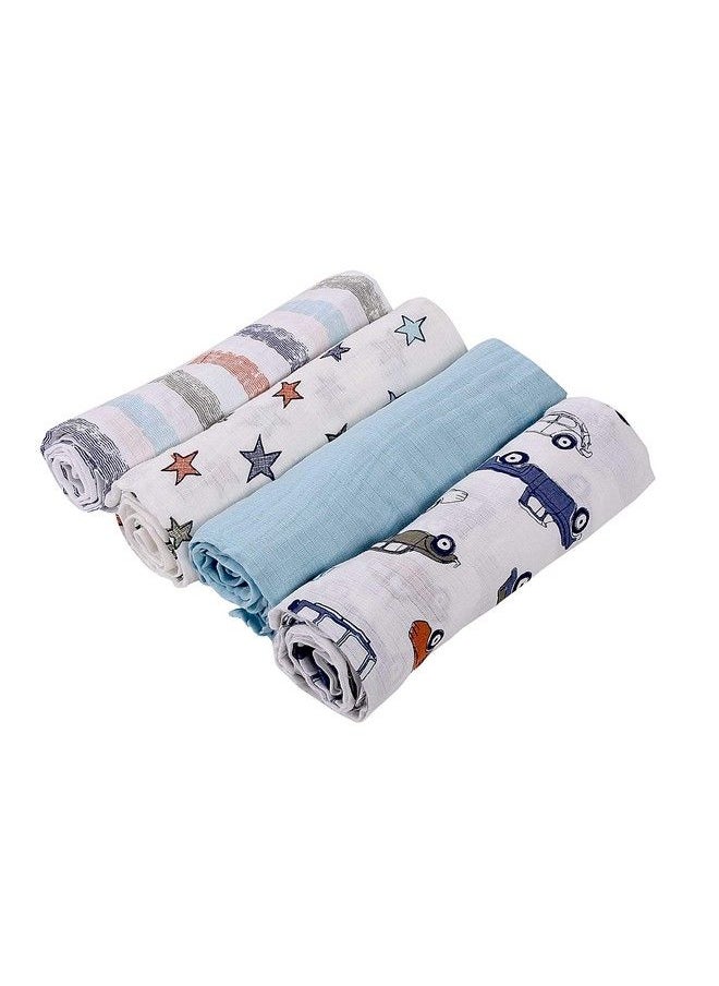 MOM'S HOME Organic Muslin New Born Baby Gift Set Blue White 9 Items Pack Of 4 Muslin Swaddle Pack Of 5 Muslin Napkin  - Image 3