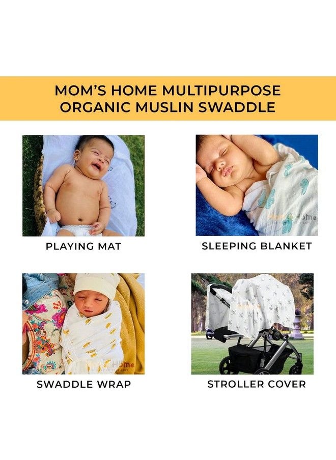 MOM'S HOME Organic Muslin New Born Baby Gift Set Blue White 9 Items Pack Of 4 Muslin Swaddle Pack Of 5 Muslin Napkin  - Image 5