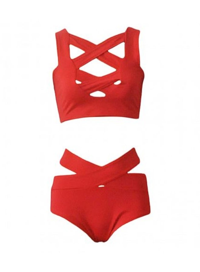 Women's High Waisted Wrap Bikini Set Tie Ruched Bathing Suits Two-Piece Crisscross Swimsuits Bandage Beach Swimwear  - Image 1