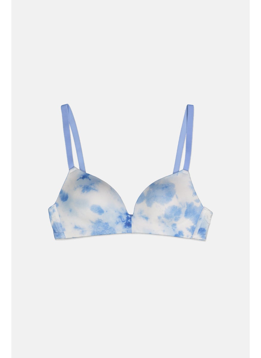Tchibo Women 1 Piece Tie Dye Padded Non Underwired Soft Cup Bra, Blue  - Image 1