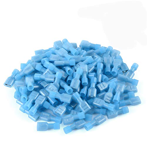 XHF 100 Pcs XHF 16-14 AWG Nylon Female Spade Connectors Quick Disconnect Wire Terminals Insulated Wire Crimp Connectors Blue - Image 1