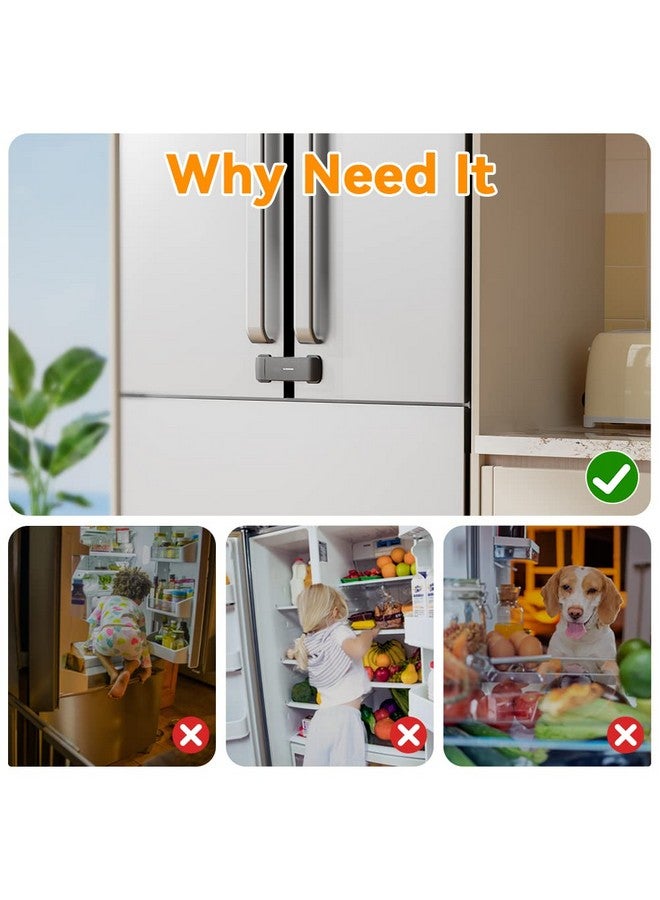 Eudemon Updated French Fridge Lock French Door Refrigerator/Freezer Lock Apply To Max 2.28"(58Mm) Two Door Gap Distance,Cabinet Cupboard Lock For Kids & Babies,Easy To Install(1 Pack,Black) - Image 2