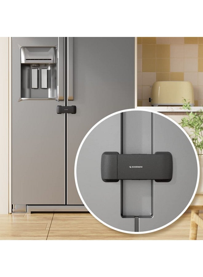 Eudemon Updated French Fridge Lock French Door Refrigerator/Freezer Lock Apply To Max 2.28"(58Mm) Two Door Gap Distance,Cabinet Cupboard Lock For Kids & Babies,Easy To Install(1 Pack,Black) - Image 1
