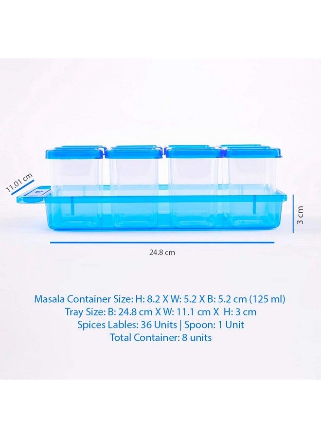Gluman Gluman Plastic Masala Container Set With Organiser Tray And Spoon|Spice Organiser With Pre-Printed Sticker Labels|100% Food Grade|Dishwasher Safe|Freezer Safe|Microwave Safe|Reusable (Blue) - Image 5