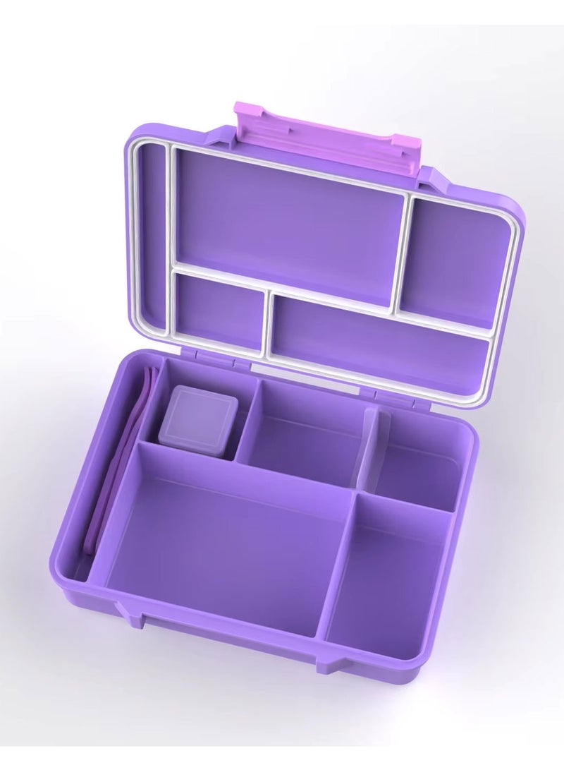 Snack attack صندوق غداء بنتو لفتاة الألعاب - صندوق غداء مقاوم للتسرب بـ 6 أقسام مع ملعقة وشوكة وحاوية غمس - صينية قابلة للتحويل، مادة غذائية خالية من BPA - بنفسجي - Image 4