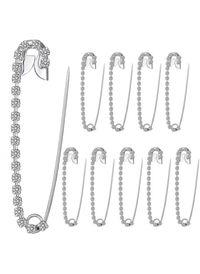 Housweety 10 Silver Tone Rhinestone Safety Pins Brooches 5.8X1.2Cm  - Image 1