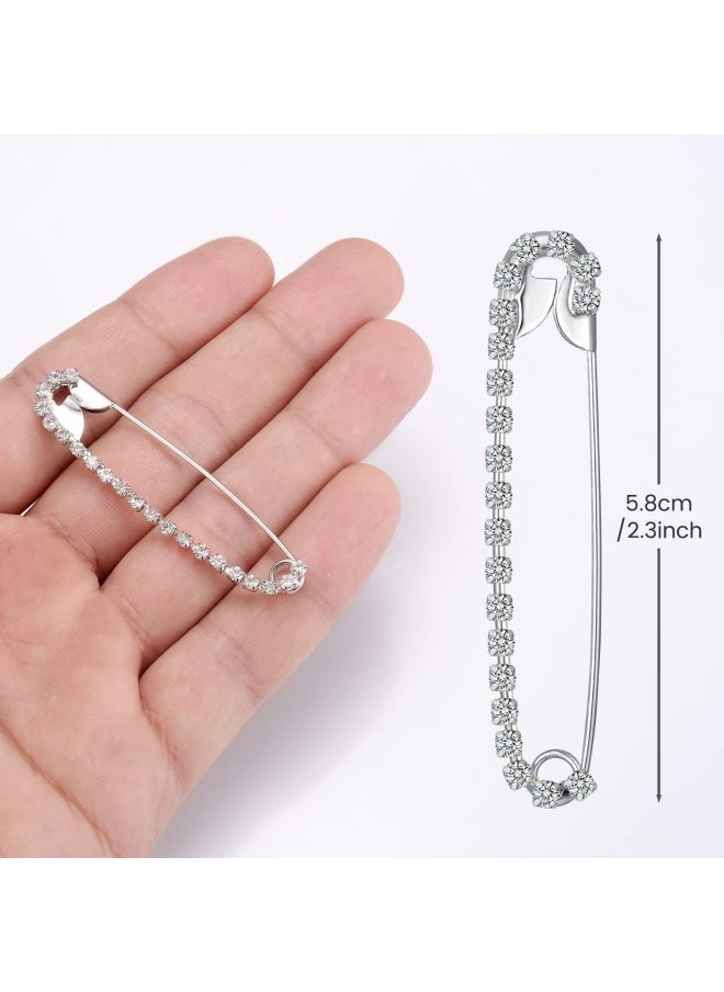 Housweety 10 Silver Tone Rhinestone Safety Pins Brooches 5.8X1.2Cm  - Image 4