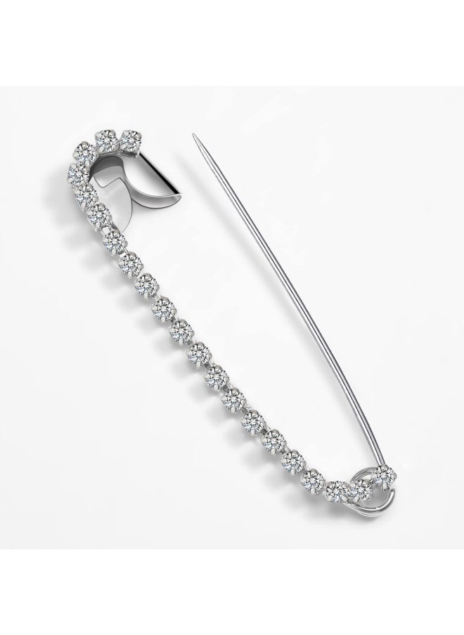 Housweety 10 Silver Tone Rhinestone Safety Pins Brooches 5.8X1.2Cm  - Image 3
