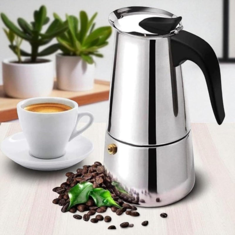 Easy and Quick Clean Classic Espresso Pot with Moka Pot for Delicious Coffee, Silver (4 Cups)