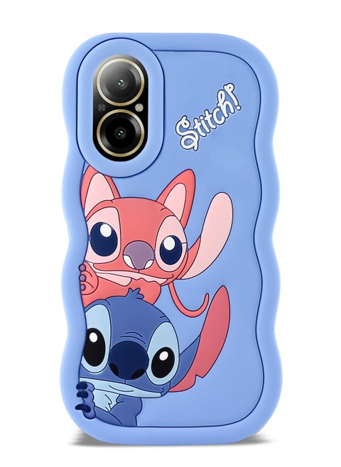 حافظة هاتف من السيليكون الناعم المتموج ثلاثية الأبعاد من Lilo and Stitch لهاتف Realme C67 (أزرق فاتح)