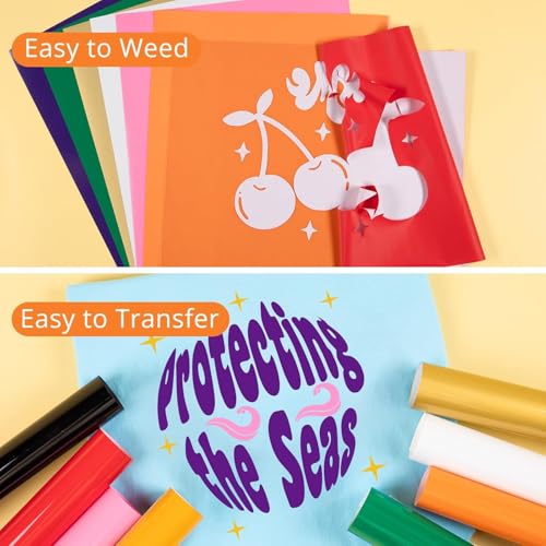 HTVRONT HTV Heat Transfer Vinyl Bundle - 20 Pack 12'' x 3FT Iron on Vinyl for All Cutting Machine, Easy to Use Heat Transfer Vinyl for T Shirts, HTV Vinyl Bundle with 20 Assorted Colors - Image 4