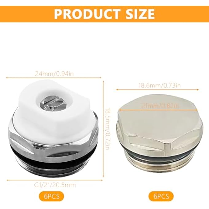 PACK OF 6 HEATING BLEED VALVES AND 6 BLANKING PLUGS FOR RADIATORS, SEALING 1/2 INCH RADIATOR BLEED VALVES, QUICK INSTALLATION - Image 3