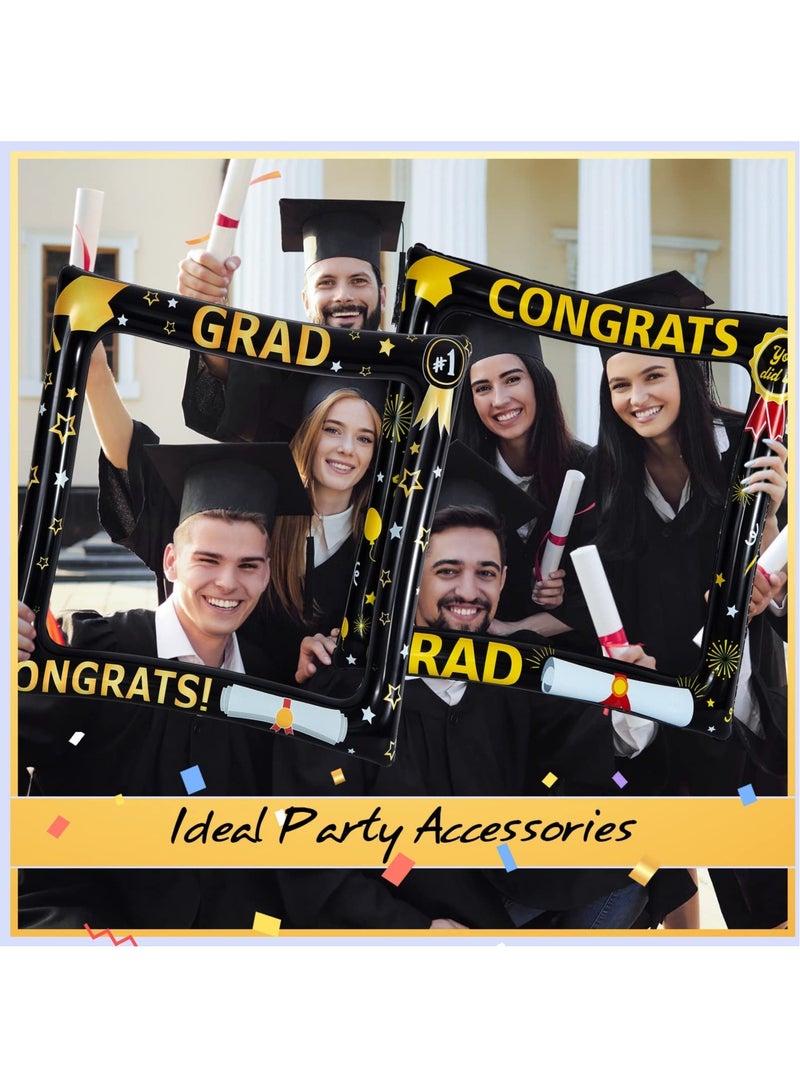 SOLARAE 2 Pcs 2023 Graduation Photo Booth Frame Props, Black Gold Inflatable Graduation Photo Booth Funny Graduation Selfie Frames for 2023 Graduation Party Supplies Decorations - Image 3