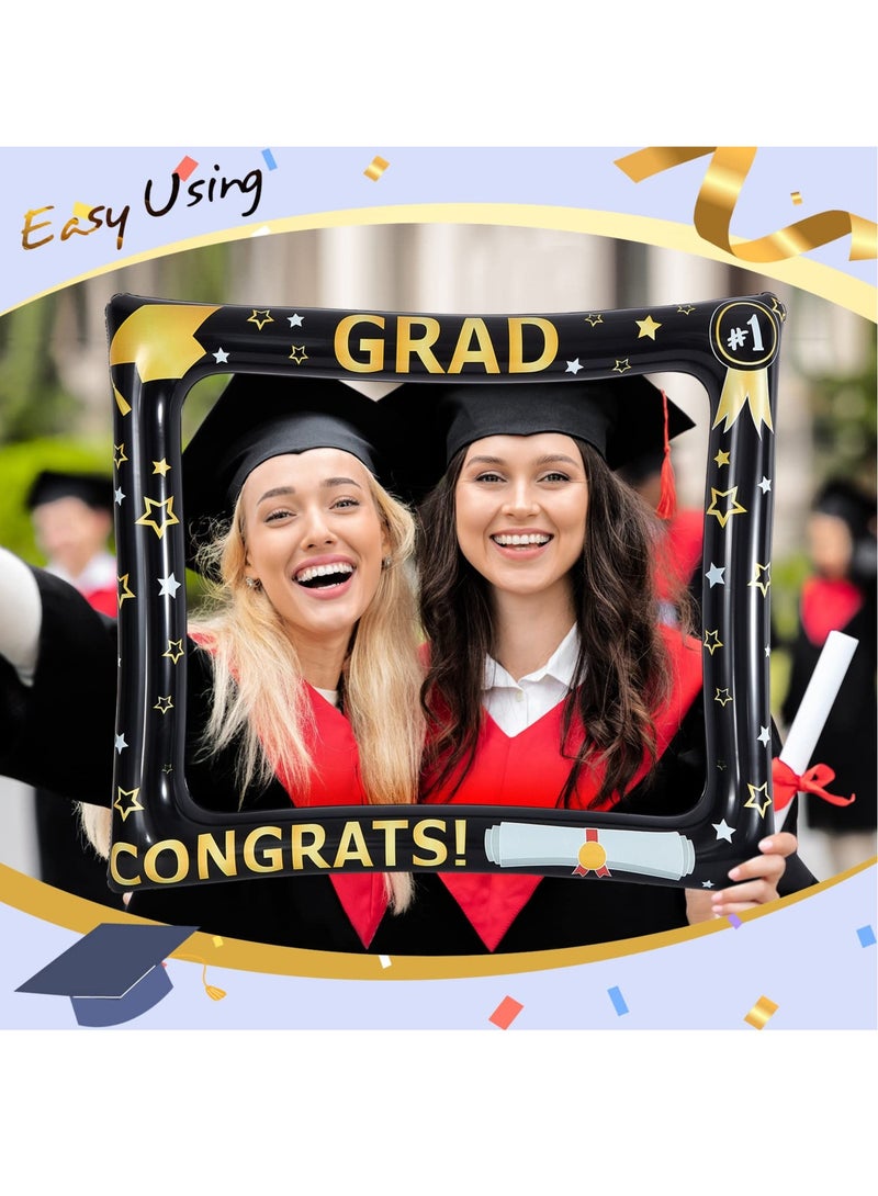 SOLARAE 2 Pcs 2023 Graduation Photo Booth Frame Props, Black Gold Inflatable Graduation Photo Booth Funny Graduation Selfie Frames for 2023 Graduation Party Supplies Decorations - Image 2