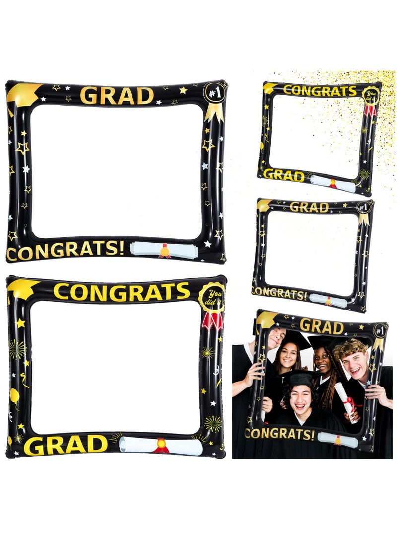 SOLARAE 2 Pcs 2023 Graduation Photo Booth Frame Props, Black Gold Inflatable Graduation Photo Booth Funny Graduation Selfie Frames for 2023 Graduation Party Supplies Decorations - Image 1