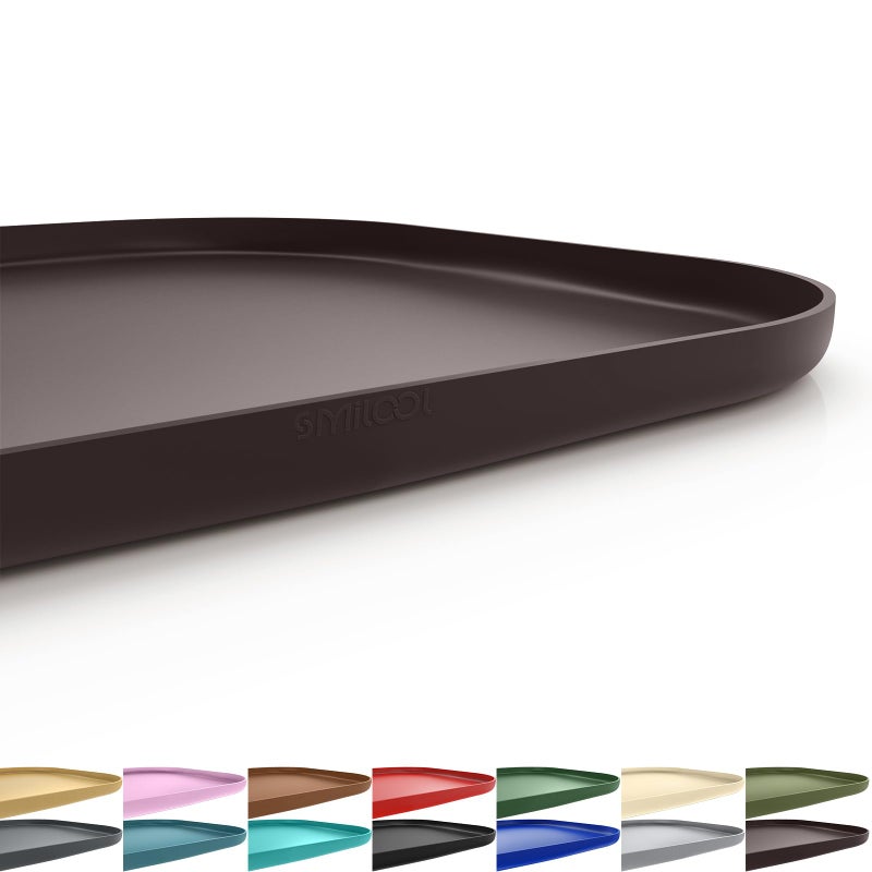 SMILOOL Silicone Pet Feeding Mat with Raised Edge for Food and Water, Dog Bowl Mats, Cat Bowls Placemat with High Lip for Floor Waterproof, Rubber Tray for Cats and Dogs 22 x 14 x0.8 Dark Brown - Image 1