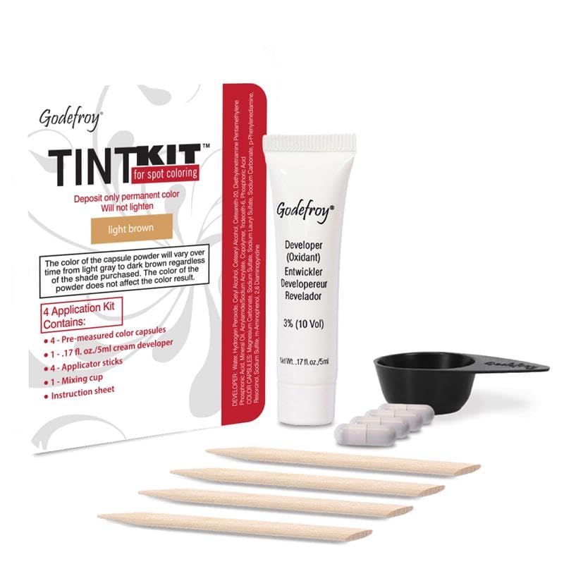 Godefroy Hair Color Kit for Spot Coloring Great For Small Areas Covers Up Gray Hairs Assorted Colors Available 4 Applicaion Kit Light Brown 1 Count